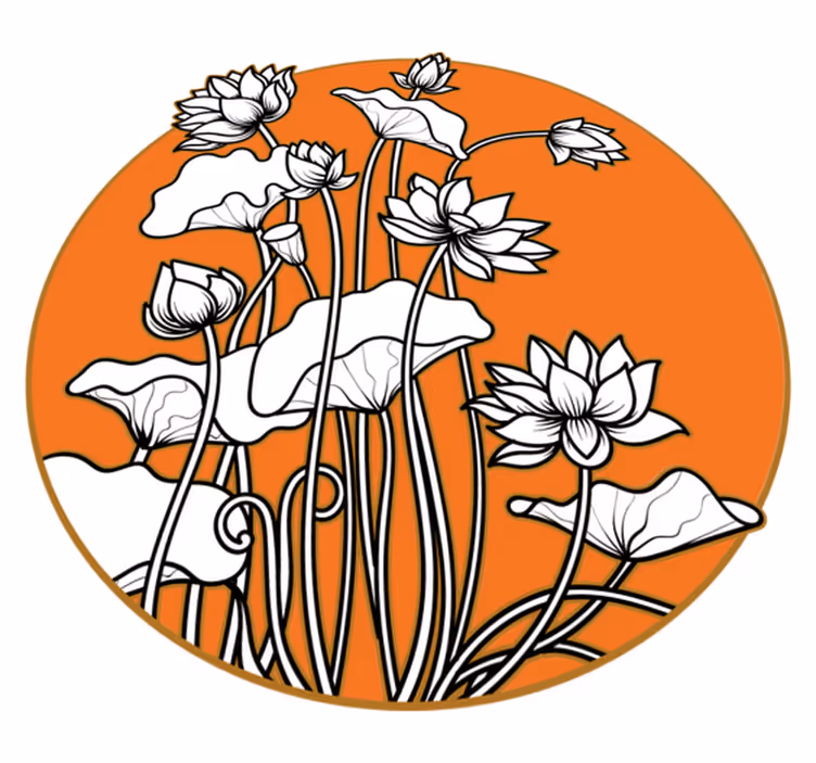 Flower vinyl rug with japanese style lotus design - TenStickers