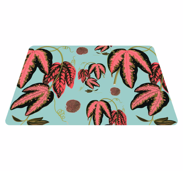 Flower vinyl rug in green and red maranta - TenStickers
