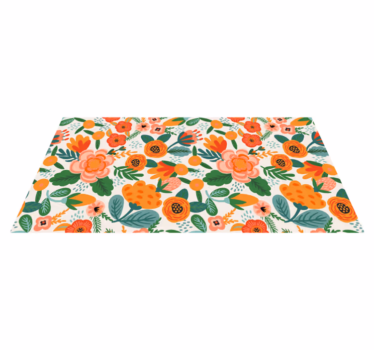 Flower vinyl rug in red and orange folk style - TenStickers