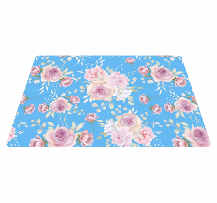 Flower vinyl rug roses on a blue background - TenStickers