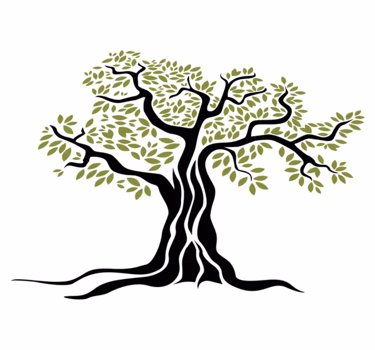 Flower vinyl rug black olive tree with green leaves - TenStickers