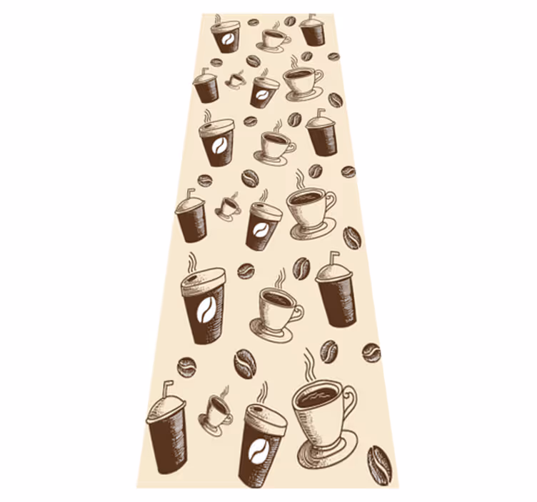 Kitchen vinyl rug with coffee mugs and beans pattern - TenStickers