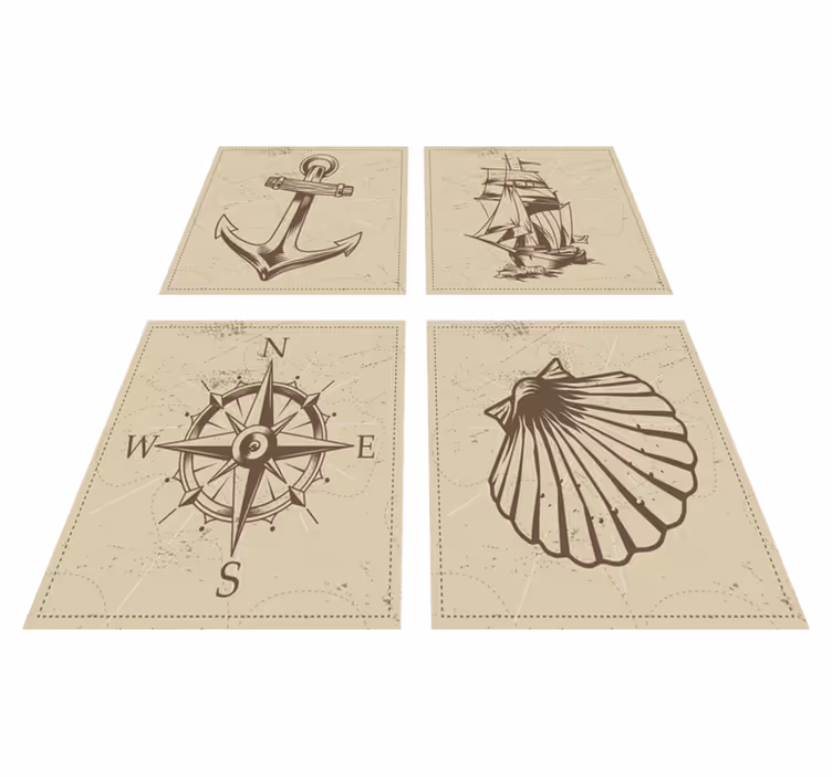 Bathroom vinyl rug with sea objects tiles - TenStickers