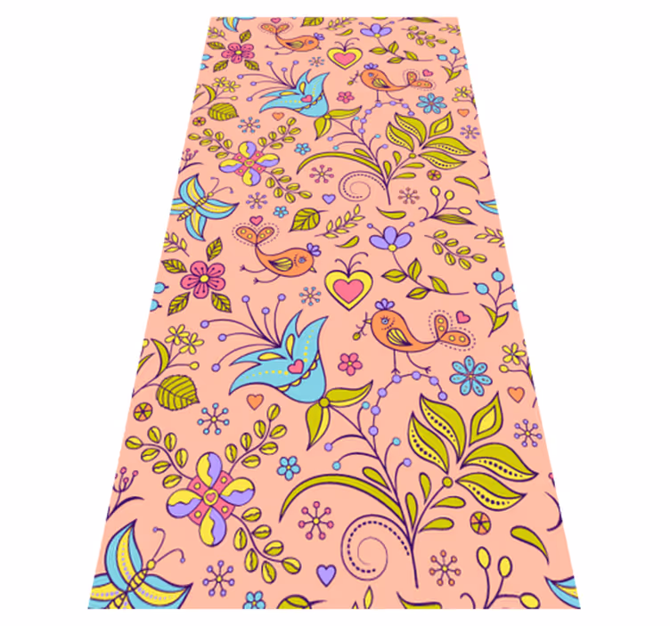Flower vinyl rug with floral design and fauna - TenStickers