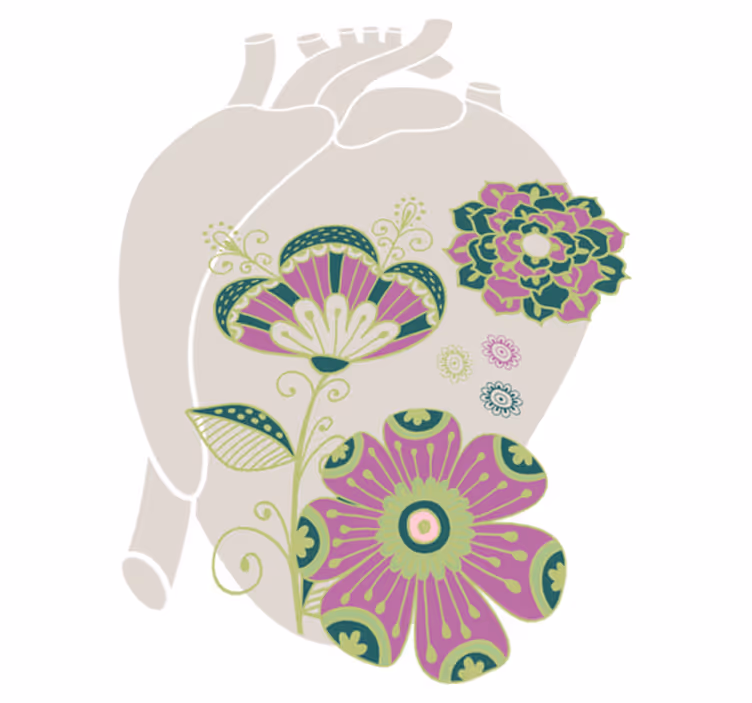 Flower vinyl rug anatomic heart with red flowers - TenStickers
