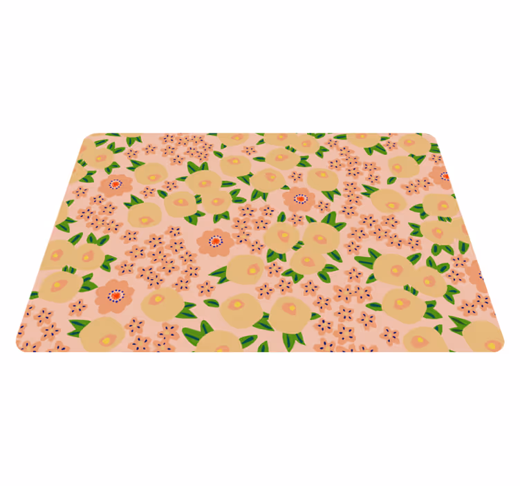 Flower vinyl rug with original floral design in peach - TenStickers