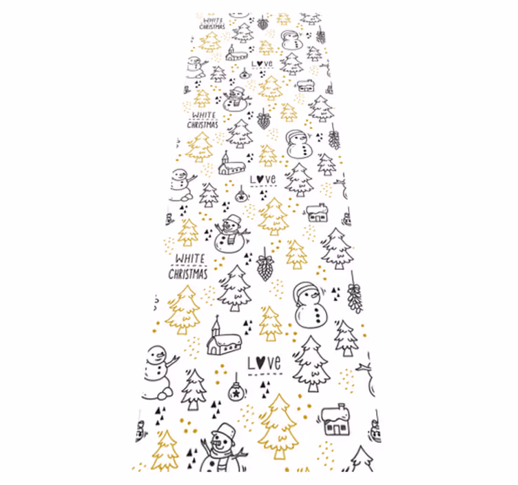 Christmas vinyl rug in black and gold doodle pattern - TenStickers
