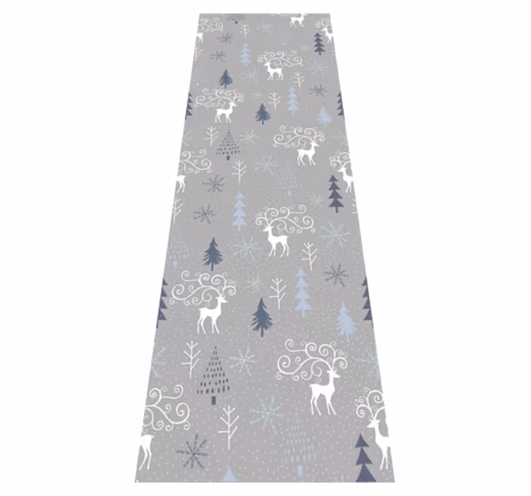 Christmas vinyl rug with white reindeers and trees - TenStickers