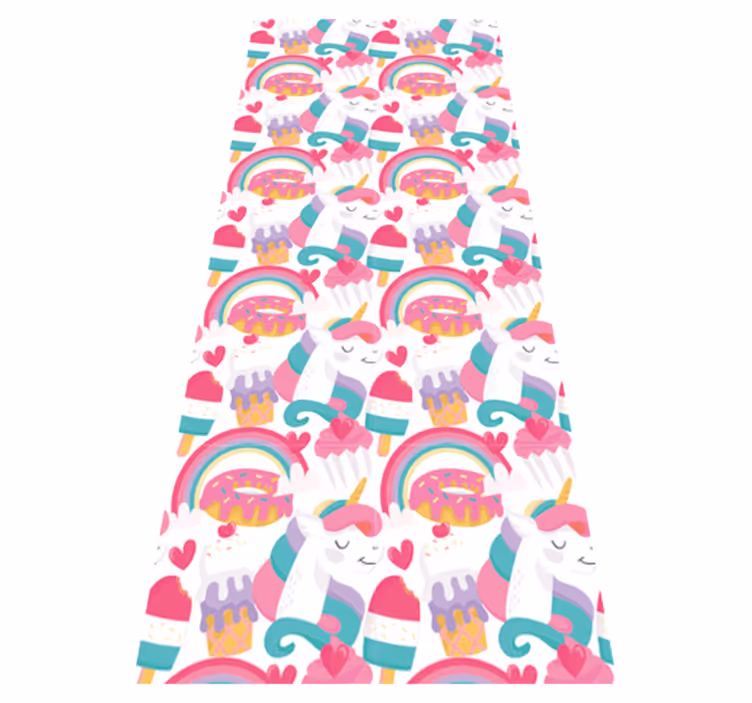 Bedroom vinyl rug featuring unicorns and rainbows - TenStickers