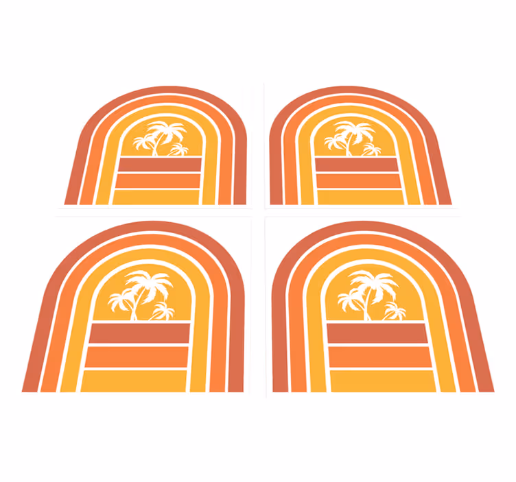 Nature vinyl rug retro sunset and palms tiles - TenStickers