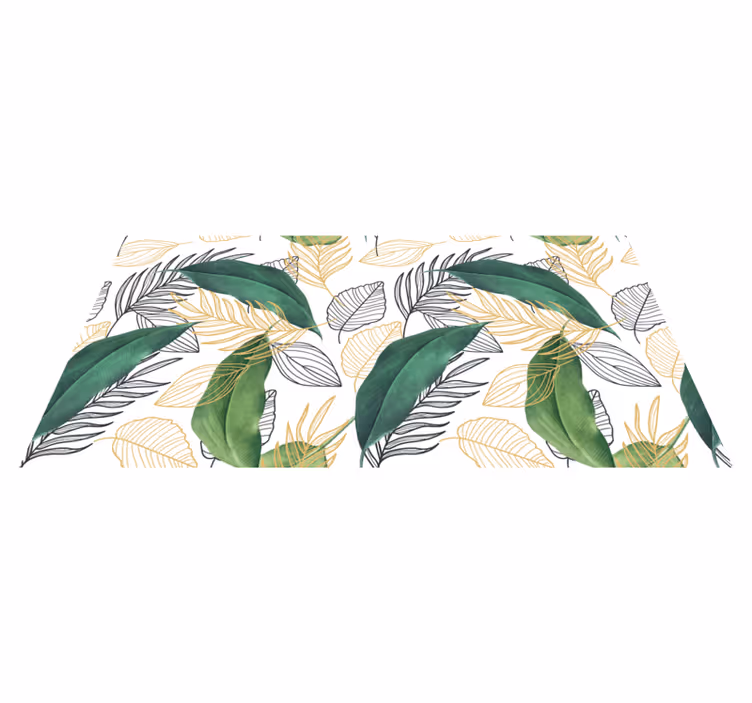 Flower vinyl rug with green and gold leaves art - TenStickers