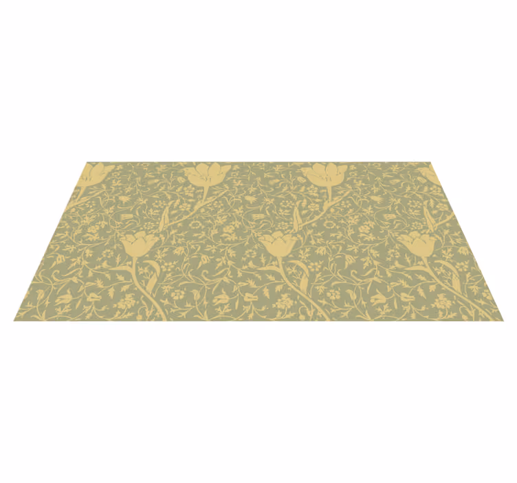 Flower vinyl rug with a subtle gold and green pattern - TenStickers