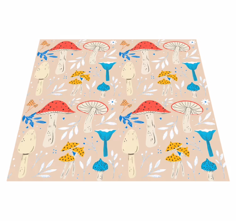 Flower vinyl rug with classic mushrooms beige background - TenStickers