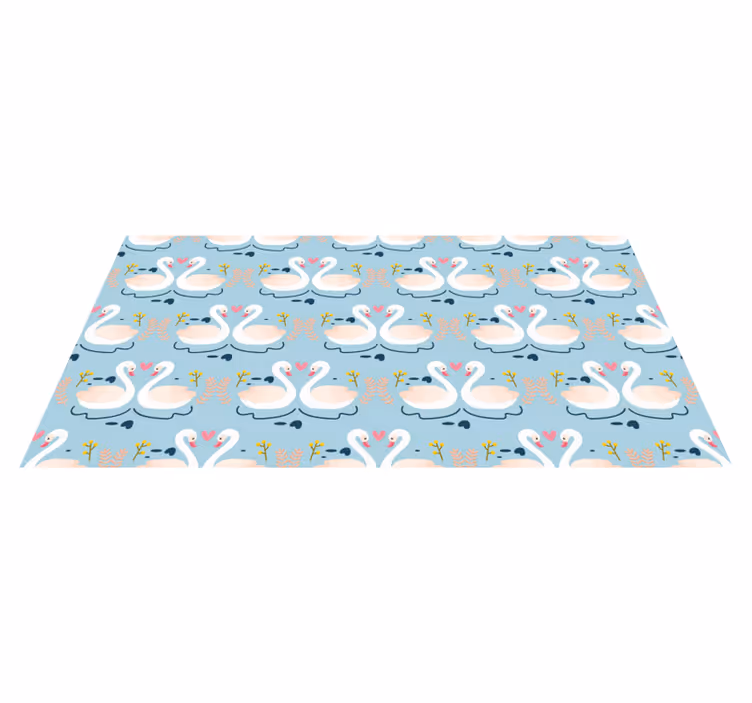 Flower vinyl rug with swans in love on blue - TenStickers