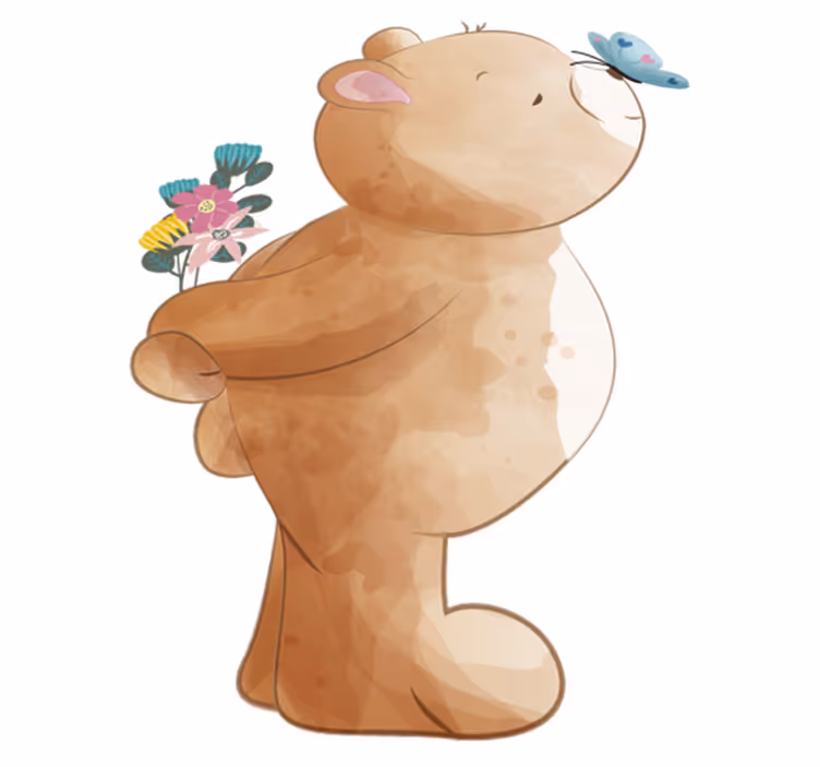 Kids vinyl rug with bear and butterfly design - TenStickers