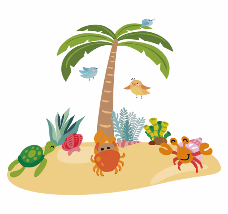 Kids vinyl rug with palm trees and sea animals - TenStickers