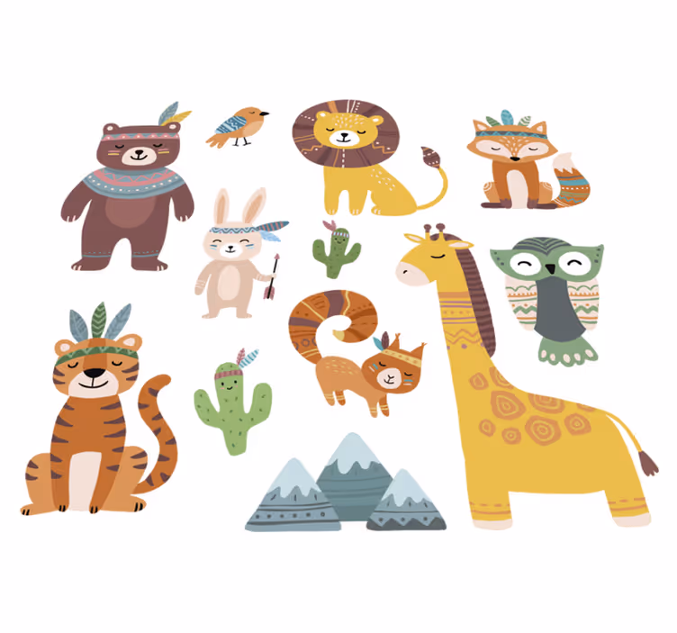 Kids vinyl rug featuring funny tribal animals - TenStickers