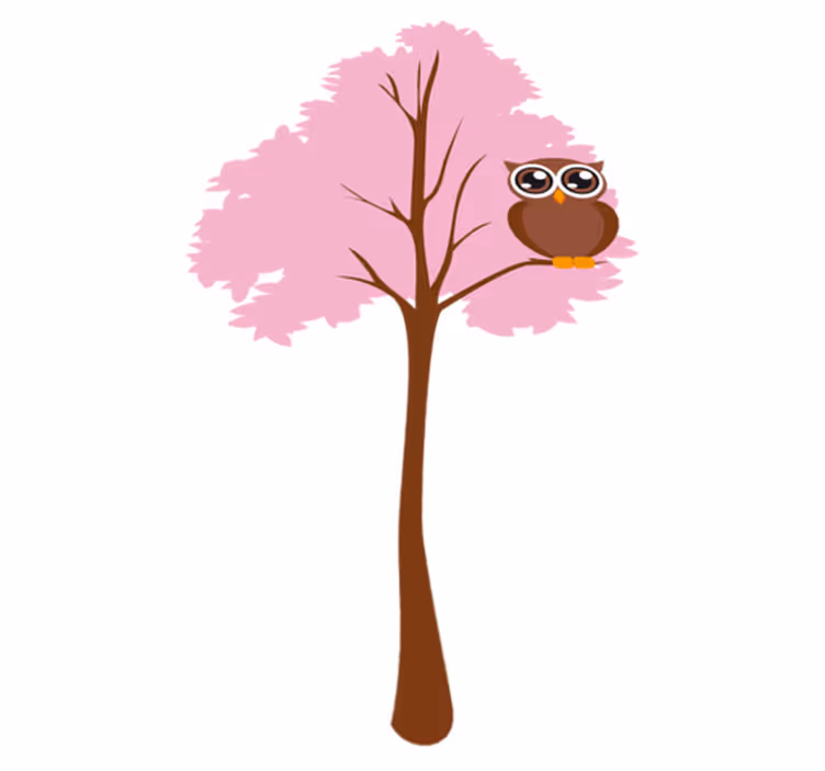 Kids vinyl rug featuring a pink tree with owl - TenStickers