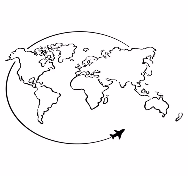 World map vinyl rug circular airplane design - TenStickers