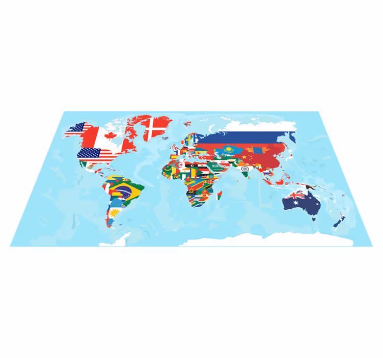 World map vinyl rug with flag designs - TenStickers