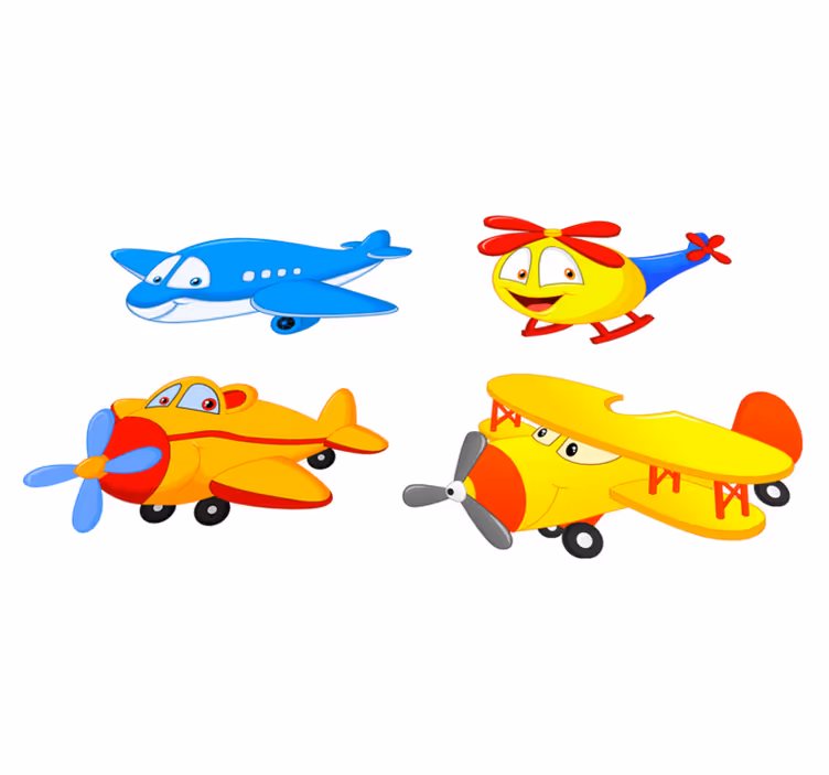 Kids vinyl rug with planes and helicopters faces - TenStickers