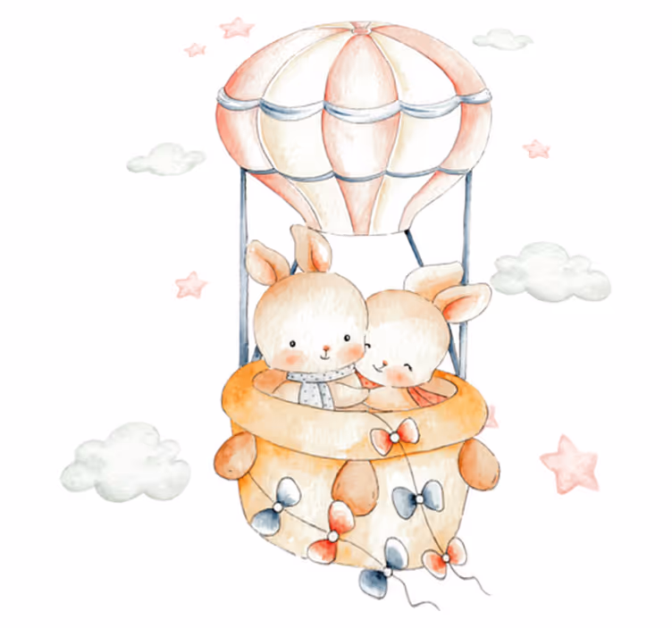 Kids vinyl rug bunny hot air balloon - TenStickers