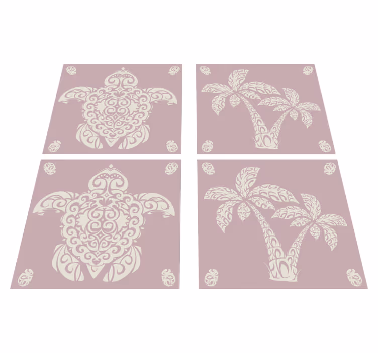 Kitchen vinyl rug hawaiian turtle and palm design - TenStickers