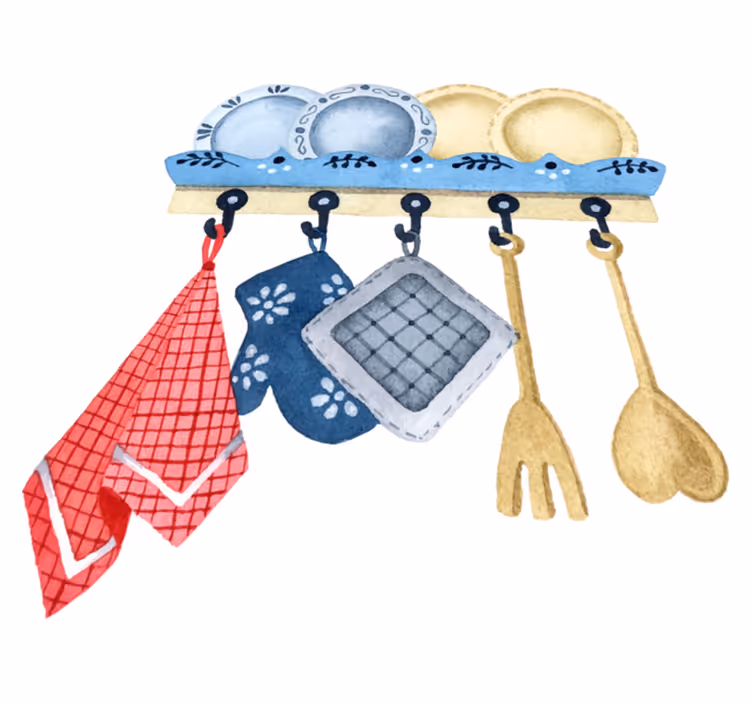 Kitchen vinyl rug hand drawn watercolor kitchen tools - TenStickers