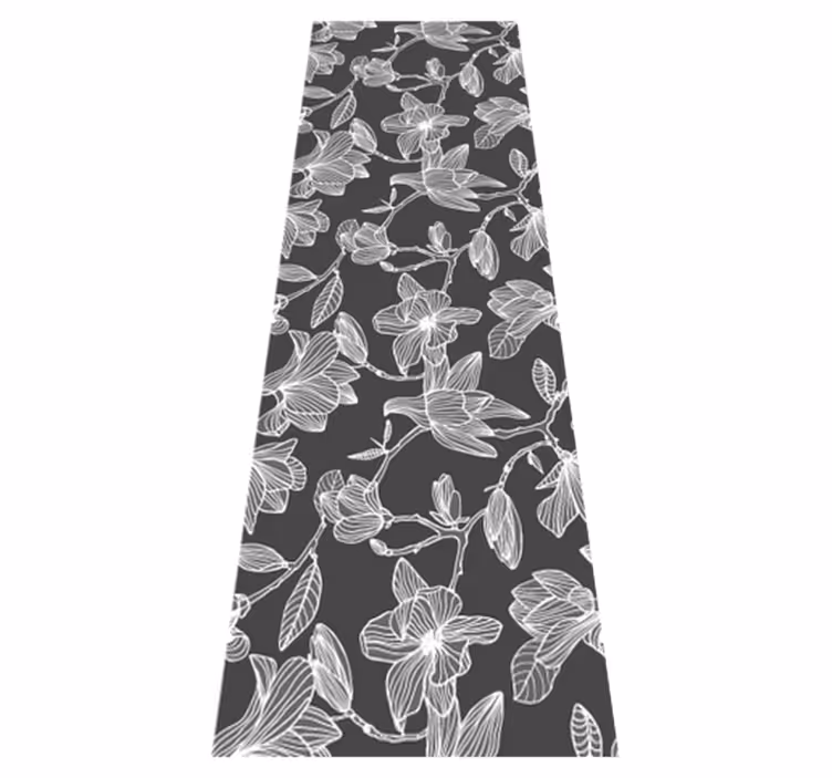 Bedroom vinyl rug in white and grey magnolias - TenStickers