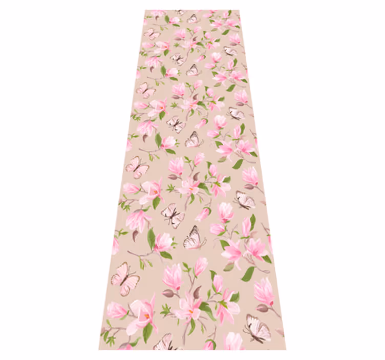 Pink magnolia and butterfly bedroom vinyl rug - TenStickers