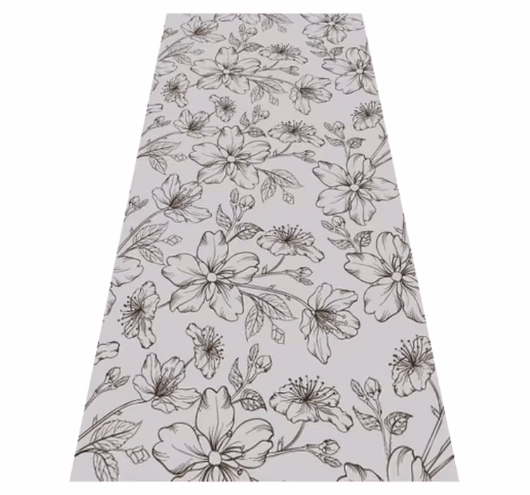 Bedroom vinyl rug with black flowers on gray - TenStickers