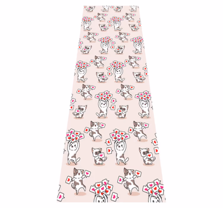 Bedroom vinyl rug with cats and heart icons pattern - TenStickers