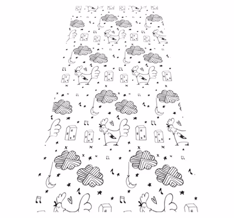 Nordic vinyl rug with black and white chickens - TenStickers