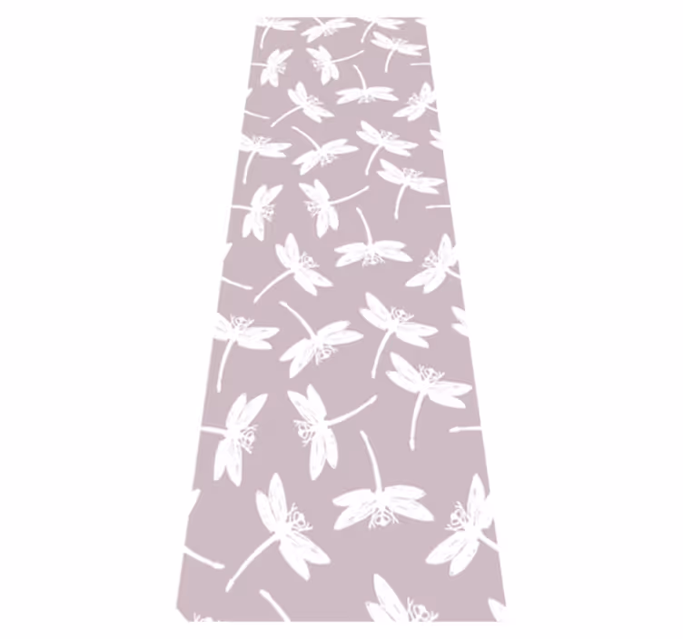 Nordic vinyl rug featuring pink japandi dragonfly art - TenStickers