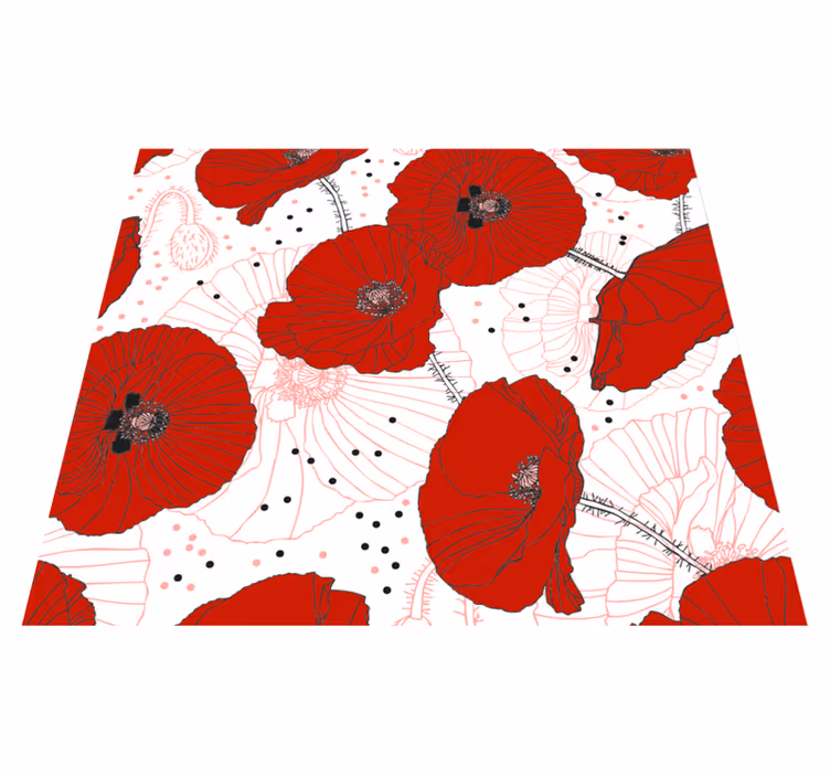 Nature vinyl rug with floral design and red flowers - TenStickers
