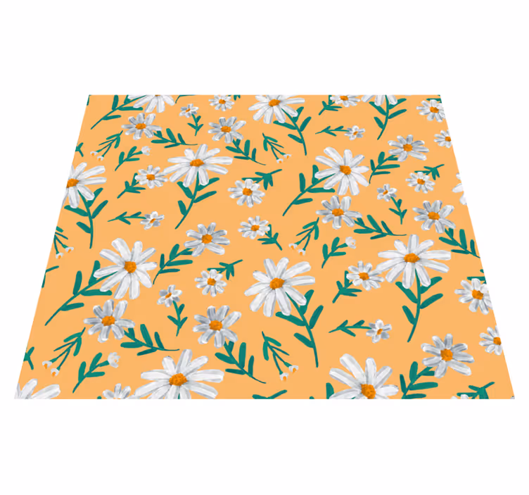 Nature vinyl rug with daisy flowers on yellow - TenStickers