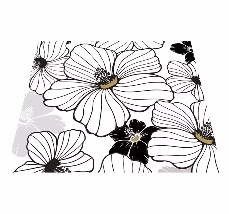 Nature vinyl rug with white hibiscus pattern - TenStickers