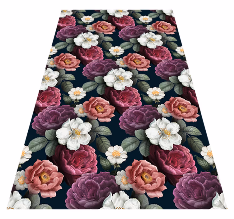 Nature vinyl rug with white floral petals design - TenStickers