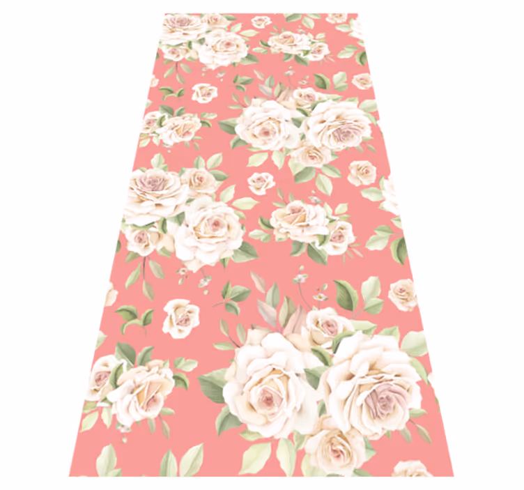 Nature vinyl rug vintage pink roses on white - TenStickers
