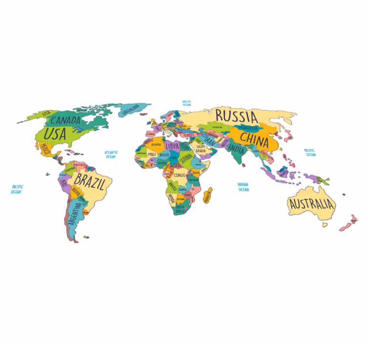 World map vinyl rug with political details - TenStickers