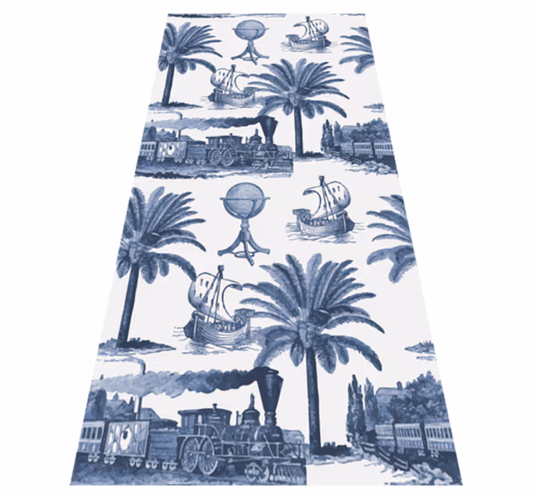 Vintage vinyl rug french vintage design in blue - TenStickers