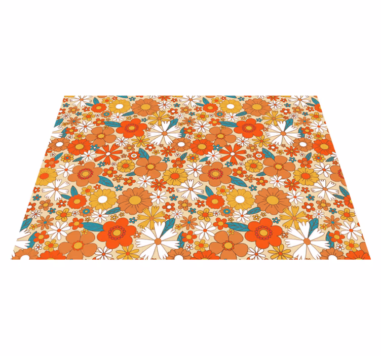 Vintage vinyl rug with colorful 70's floral design - TenStickers