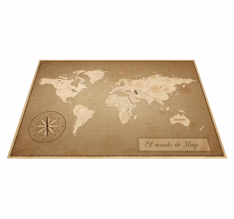 World map vinyl rug vintage world map mural with name - TenStickers