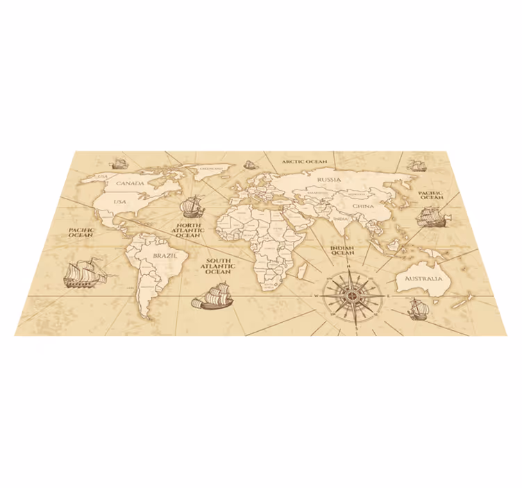World map vinyl rug retro world map sepia design - TenStickers