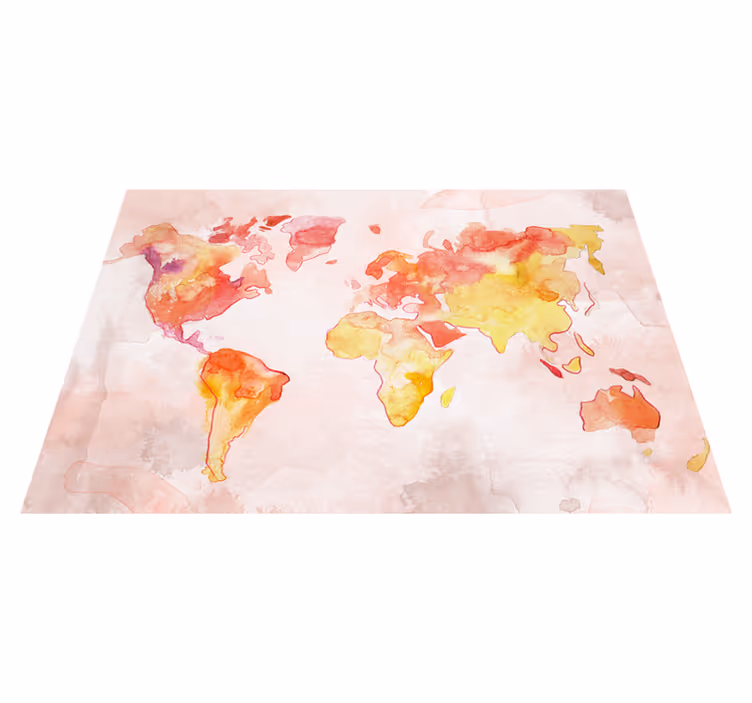 World map vinyl rug in pastel watercolor design - TenStickers