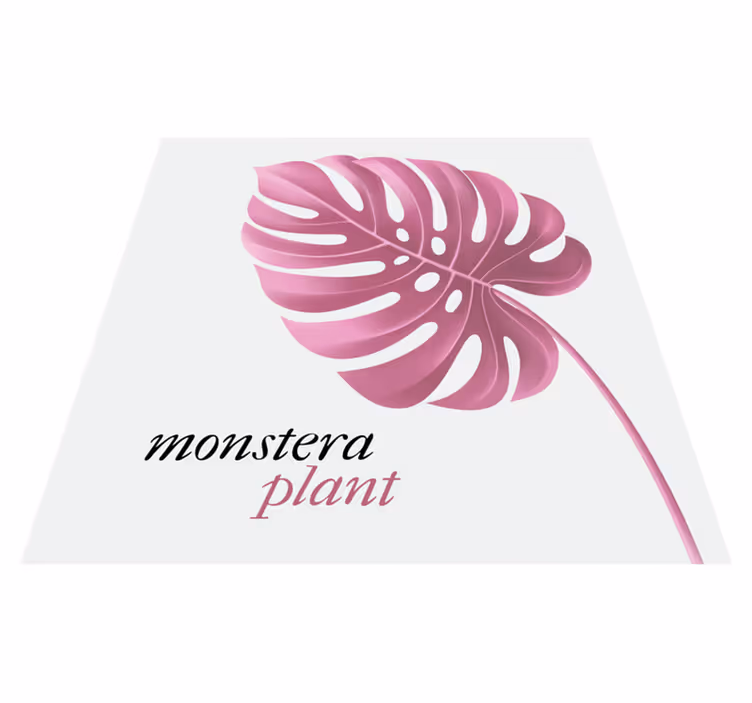 Custom vinyl rug in pink minimalist monstera style - TenStickers