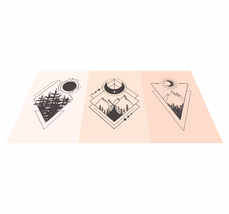 Geometric vinyl rug featuring tree and moon - TenStickers