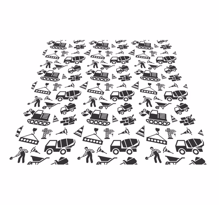 Kids vinyl rug monochrome excavators and trucks - TenStickers