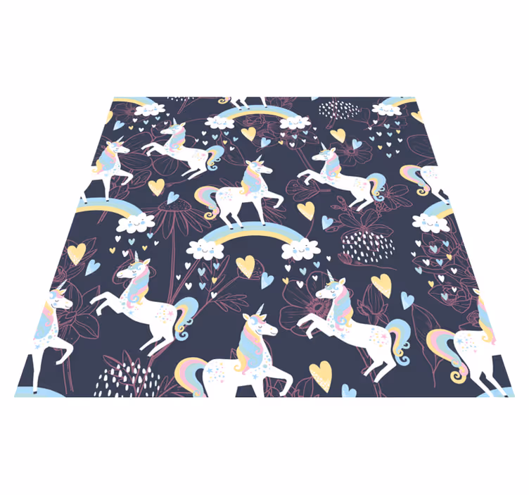 Kids vinyl rug with pink unicorn floral design - TenStickers