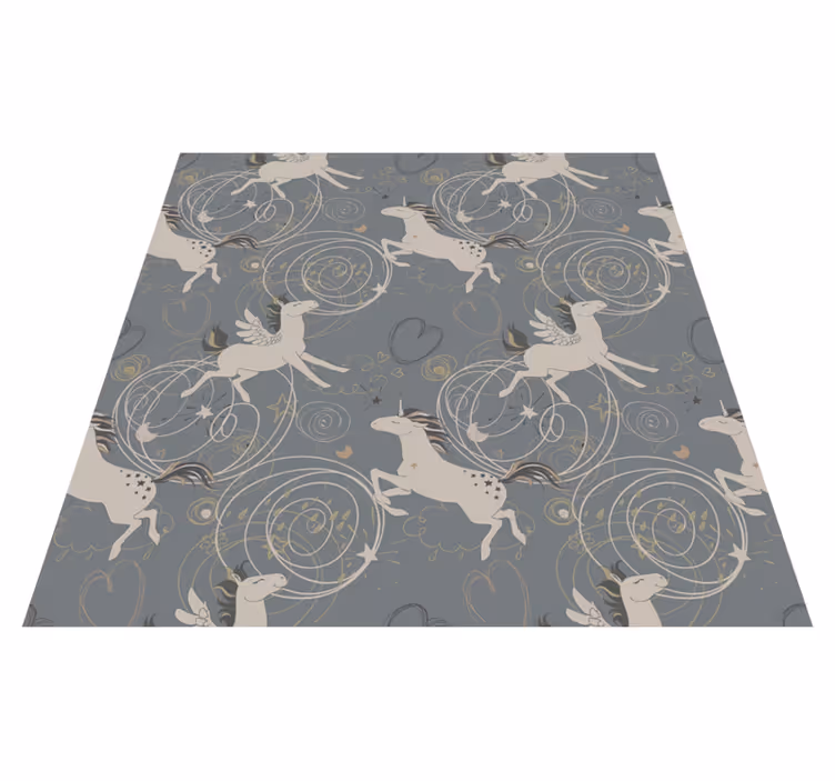 Kids vinyl rug with pegasus unicorns on dark backdrop - TenStickers